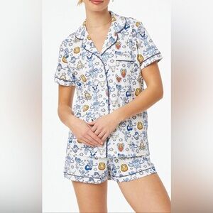 Roller Rabbit Women Zodiac Pattern Pajama Set - Blue and White with Gold Accents
